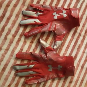 Under Armour Red and Silver Youth Football Sports Gloves